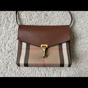 Burberry Macken House Vintage Check Derby Tan Leather Crossbody